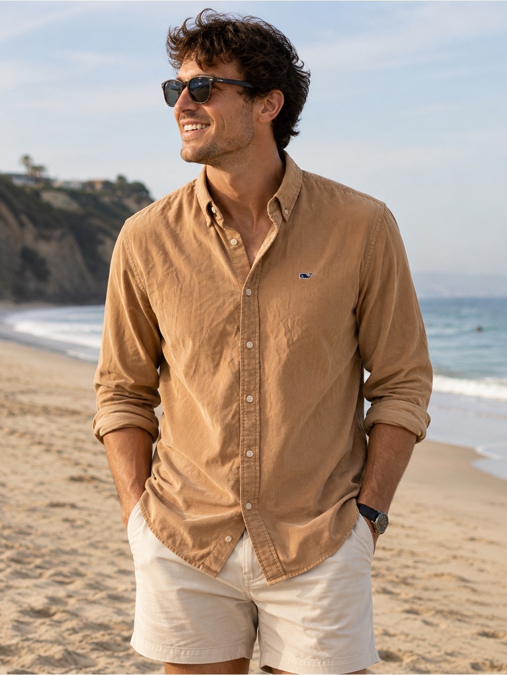 Vineyard Vines Men's corduroy camel Button-Down Shirt